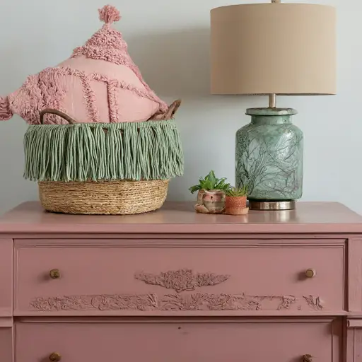  pink and green boho-vibe bedroom